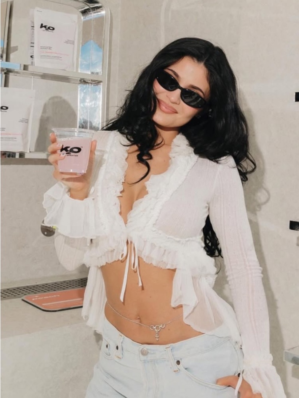 The Kylie Jenner Coachella White Ruffle Tie-Front  Top